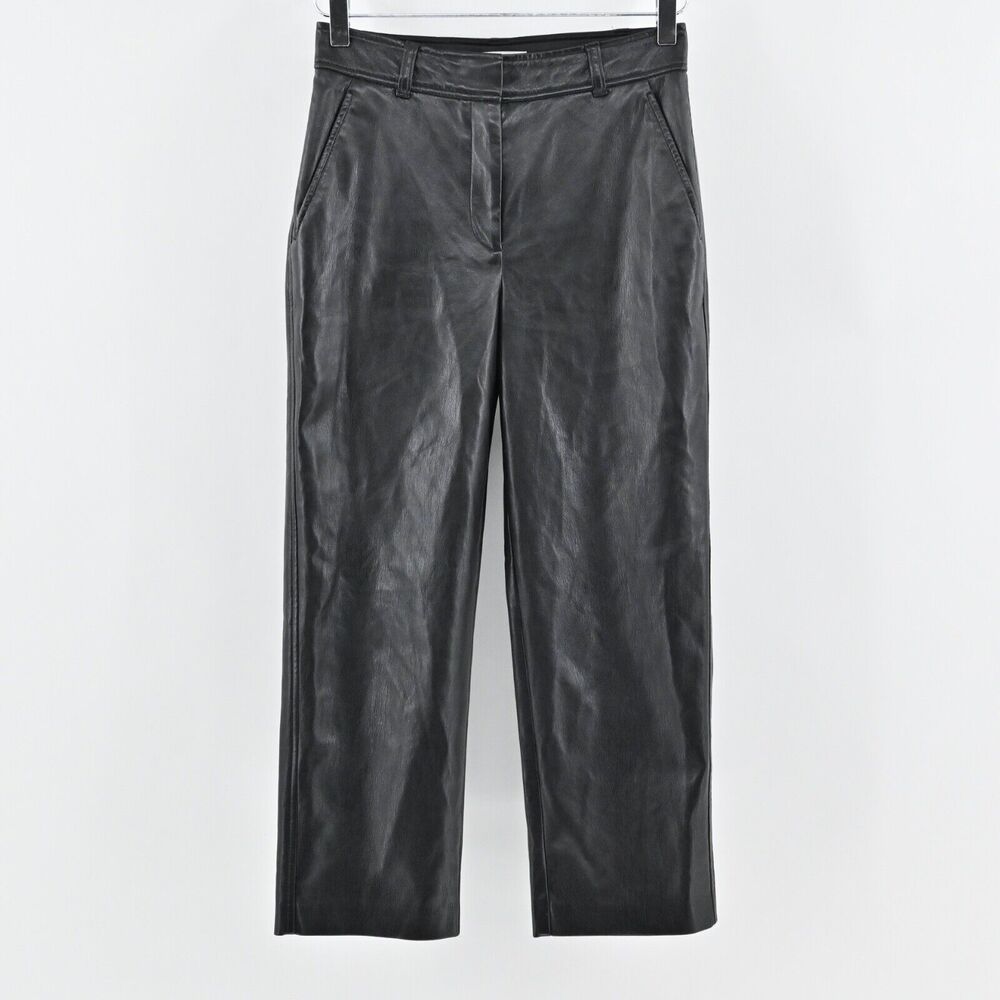 BABATON‎ Pants Womens Sz 2 Black Faux Leather Mid Rise Straight Leg Command Crop